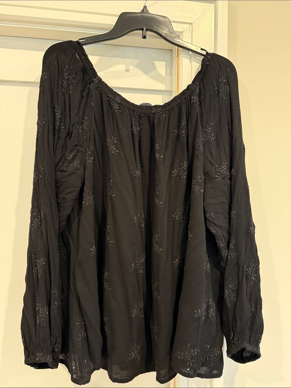 Black Embroidered Off the Shoulder Peasant Blouse
